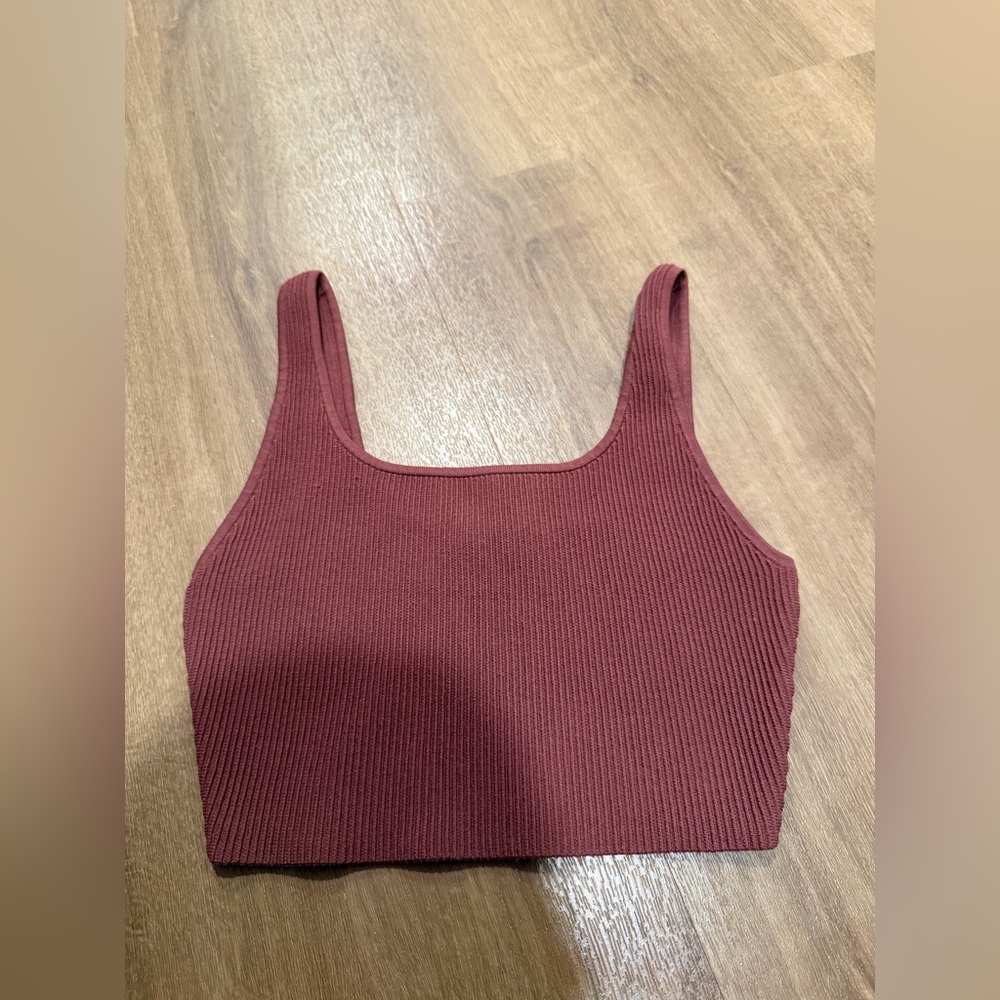 Babaton Maroon Ribbed Crop Top